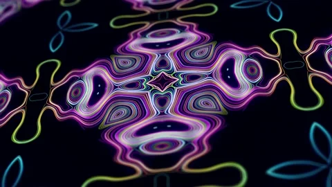 Pattern as flower or star. 4k abstract looped bg with grows rainbow colors lines Stock Footage 155942238