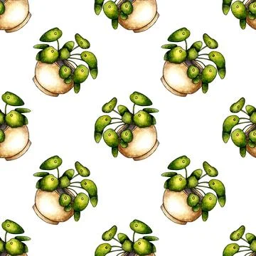 Pattern flower in a pot with small watercolor leaves イラスト素材
