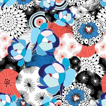 Pattern of flowers and abstractions Stock Illustration