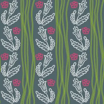 Pattern with flowers and green waves Stock Illustration