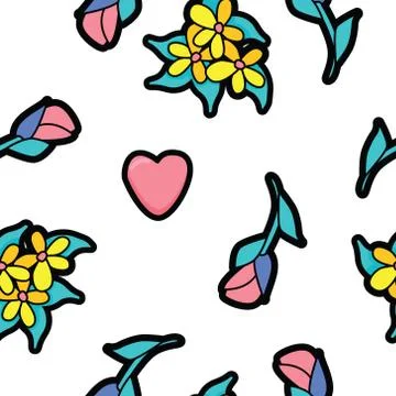 Pattern with flowers and heart Stock Illustration