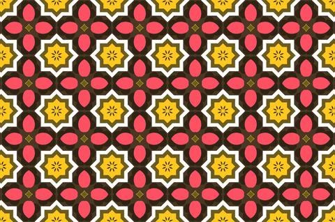 A pattern of flowers and leaves in a bright color scheme Stock Illustration