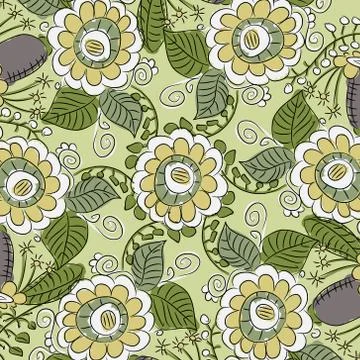 Pattern with flowers and leaves Stock Illustration