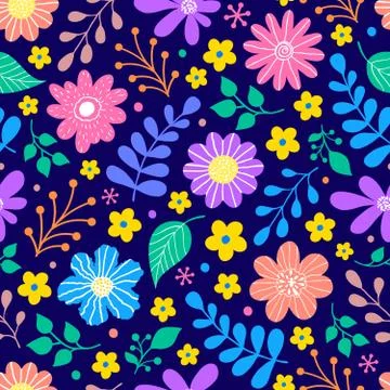 Pattern with flowers and leaves Stock Illustration