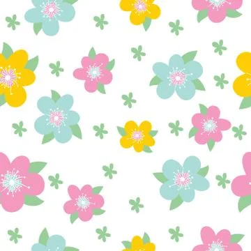 Pattern with flowers and leaves. Multicolor flowers Stock Illustration