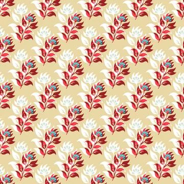 A pattern of flowers and leaves in a tan and white color scheme Stock Illustration