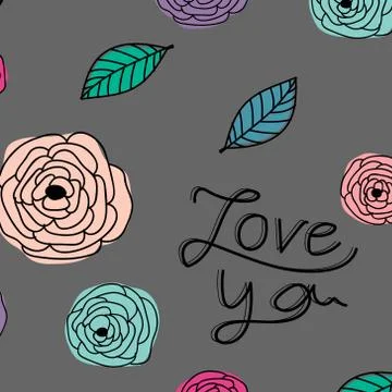 Pattern with flowers and leaves on white background. Stock Illustration