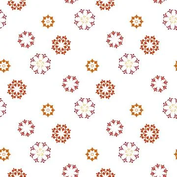 A pattern of flowers and snowflakes in red and white Stock Illustration