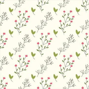 Pattern of flowers and twigs on pale green background Stock Illustration