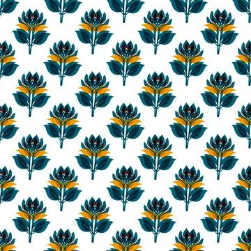 A pattern of flowers in blue and yellow Stock Illustration