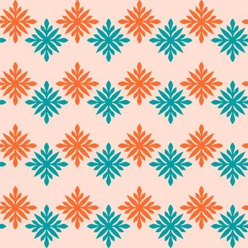 A pattern of flowers in blue, orange, and green Stock Illustration