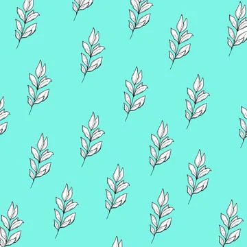 Pattern flowers branches plants on blue background Illustrazione stock