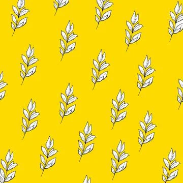 Pattern flowers branches plants on yellow background イラスト素材