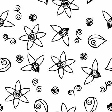 Pattern flowers doodle black. Stock Illustration