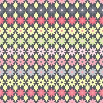 Pattern with flowers on gray strips circles Stock Illustration