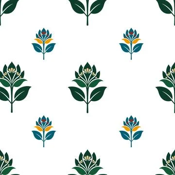 A pattern of flowers with green leaves and yellow flowers Stock Illustration