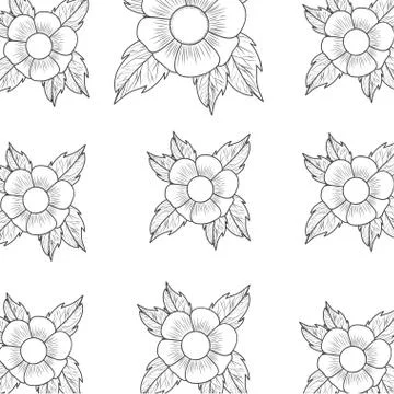Pattern flowers with leafs isolated icon Illustrazione stock