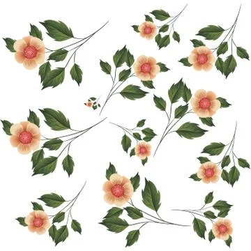 Pattern flowers with leafs isolated icon Stock Illustration
