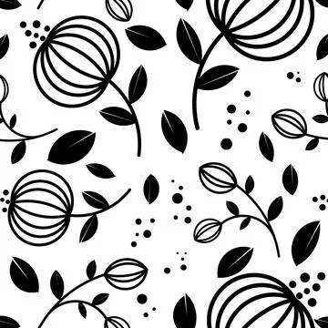 Pattern flowers with leaves . Grunge dry paint brushstrokes on white background. Stock Illustration