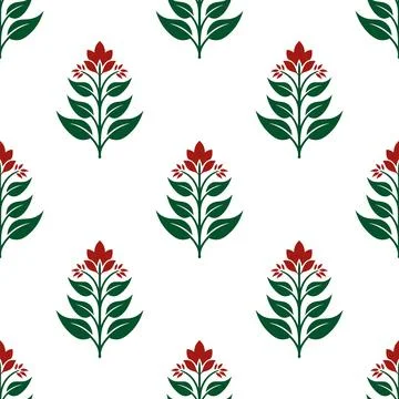 Pattern of flowers with red and green leaves Stock Illustration