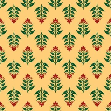 A pattern of flowers with red and green leaves Stock Illustration