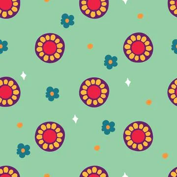 A pattern of flowers in the retro style of the 70s. Good vibes multi-colored  Illustrazione stock