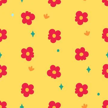 A pattern of flowers in the retro style of the 70s. Good vibes multi-colored  Stock Illustration