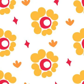 A pattern of flowers in the retro style of the 70s. Good vibes multi-colored  Stock Illustration