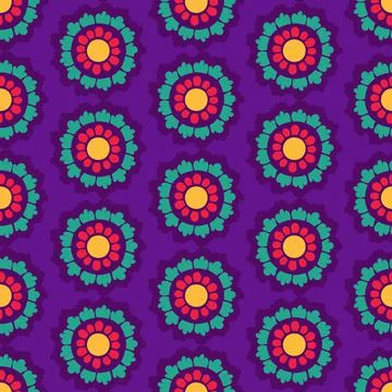 A pattern of flowers in the retro style of the 70s. Good vibes multi-colored  Stock Illustration