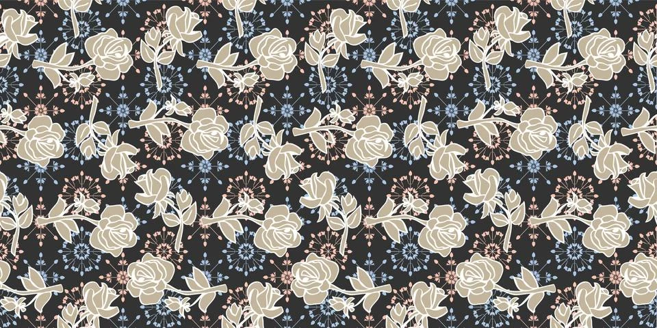 Pattern with flowers roses on navy background. Stock Illustration