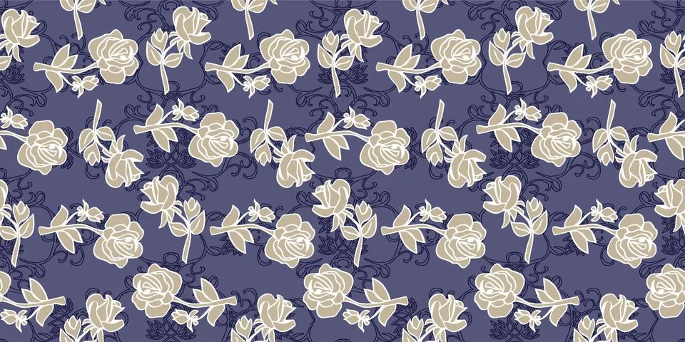 Pattern with flowers roses on navy background. Stock Illustration