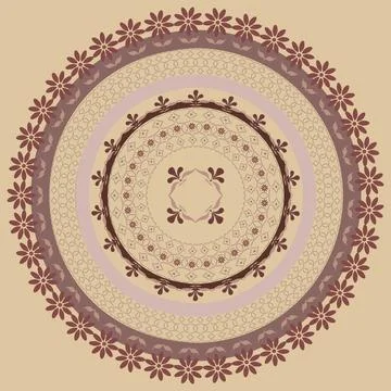 The pattern with flowers in the Russian folk style is located on the circles. Stock Illustration