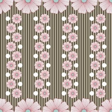 Pattern with flowers stripes and white dots Stock Illustration