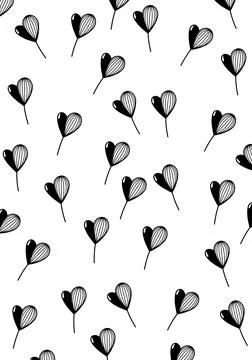 Pattern flowers twigs botany background black and white, blank Stock Illustration