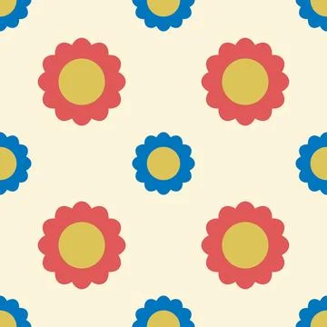 A pattern of flowers with yellow and blue petals Stock Illustration
