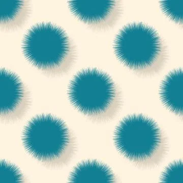 A pattern of fluffy hairy blue circles on a yellow background with a shadow. The Illustrazione stock