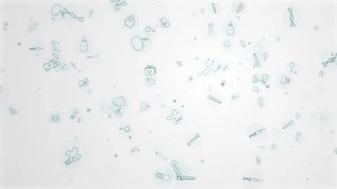 Pattern with fly medical icons in flat style. Medical green icons on white Stock Footage 284932305