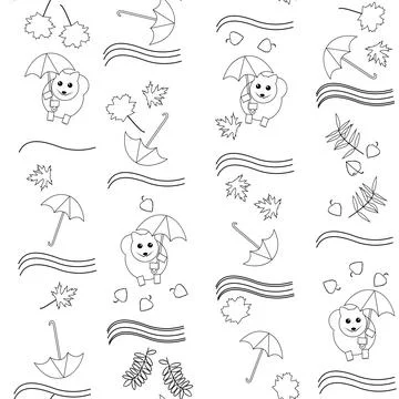 Pattern flying dogs on umbrellas in birch and maple leaves 스톡 일러스트