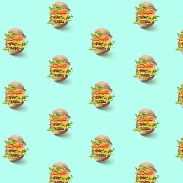 Pattern of flying hamburgers with vegetables pattern of flying hamburger w... Stock Photos