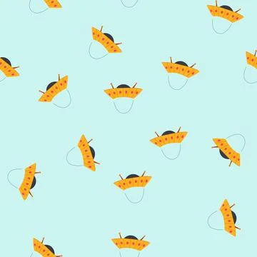 Pattern flying saucer illustration with a light blue dome and orange base fea 库存插图