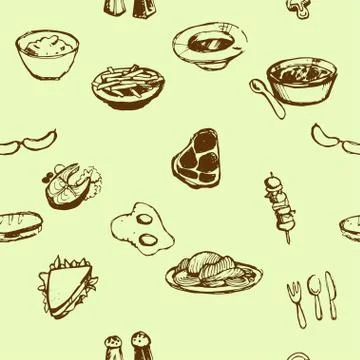 Pattern, food, dishes in plates, two colors Stock Illustration