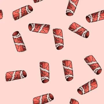 Pattern food ham meat sketch hand drawn Stock Illustration