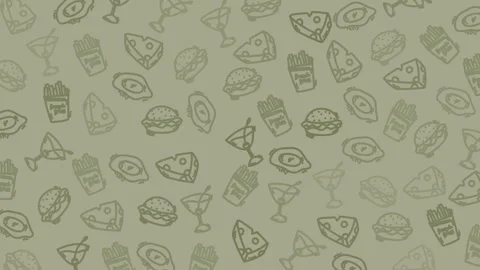 Pattern of food icons on muted olive background Stock Footage 335052677