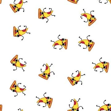 Pattern food pizza slice character cartoon vector Stock Illustration