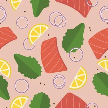 Pattern food seamless red fish with lemon Stock Illustration