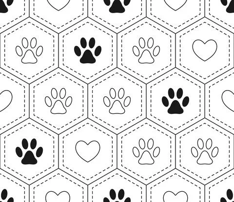 Pattern with footprints of pet in hexagonal grid Stock Illustration