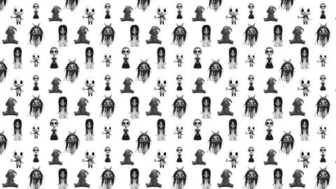 Pattern in the form of various monsters on a white background 3d-rendering 库存插图