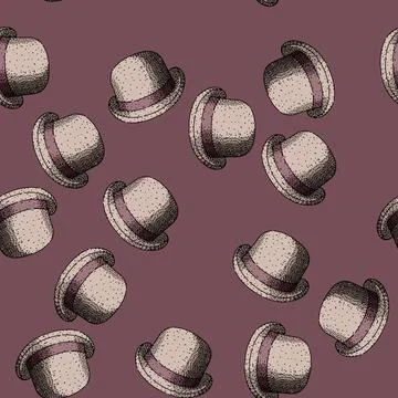 Pattern formal bowler hat sketch hand drawn 库存插图