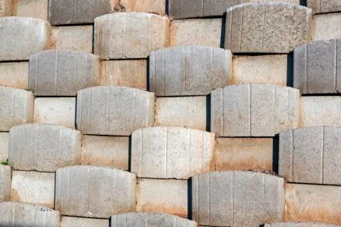 Pattern Formed by Cement Blocks of Retaining Wall Stock Photos