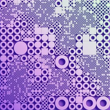 Pattern formed by chaotically arranged circles and squares across the surface 库存插图